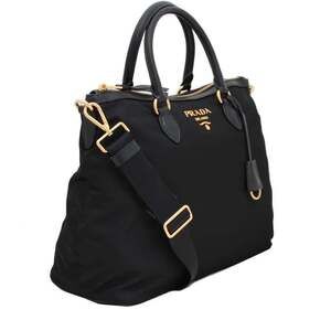 Prada Black Tessuto Nylon Calf Leather Trim Satchel Tote